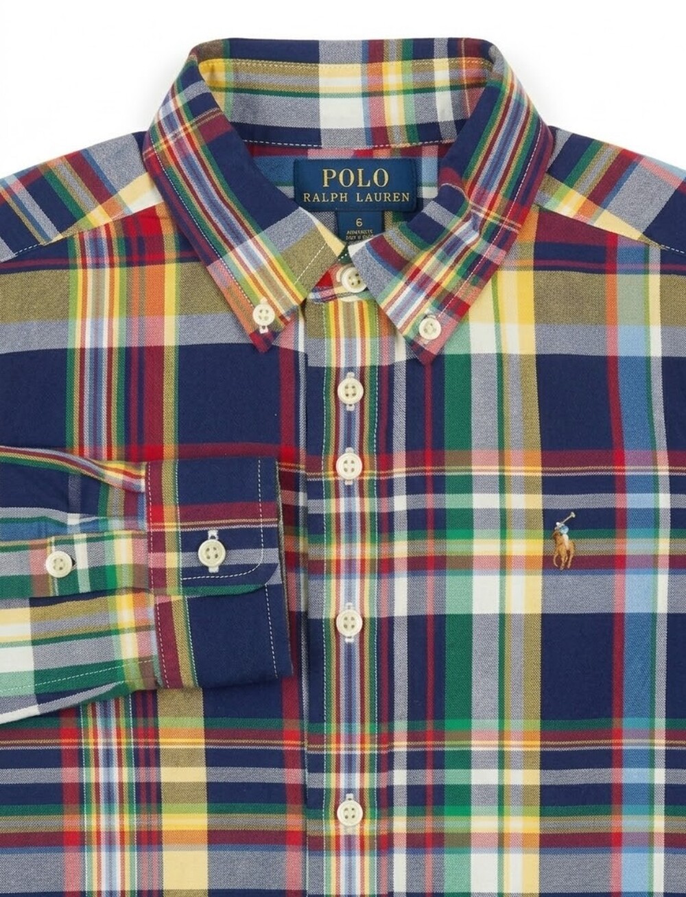 Polo Ralph Lauren Kids Plaid Button Down Up Cotton Shirt Plaid Red Blue Boys 6